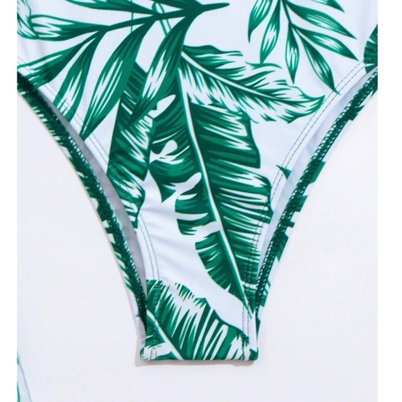 Boho Leaves High Waisted Scallop Detail Bikini Cover Up Swim Set - Picture 3 of 4